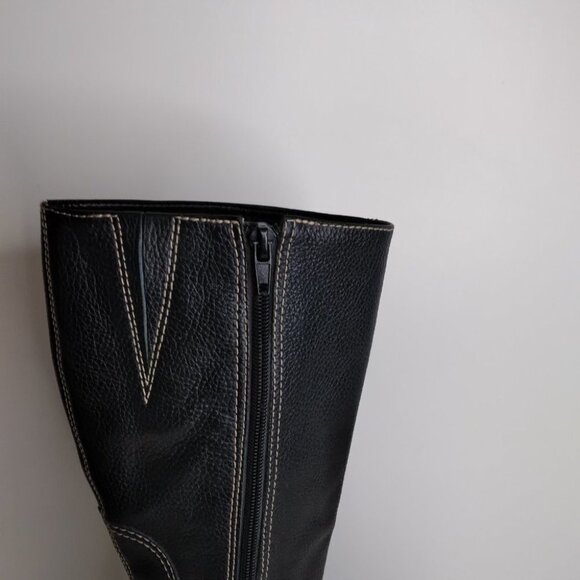 Gianni Bini Black Leather Wedge Boots Size 6 - Picture 8 of 16